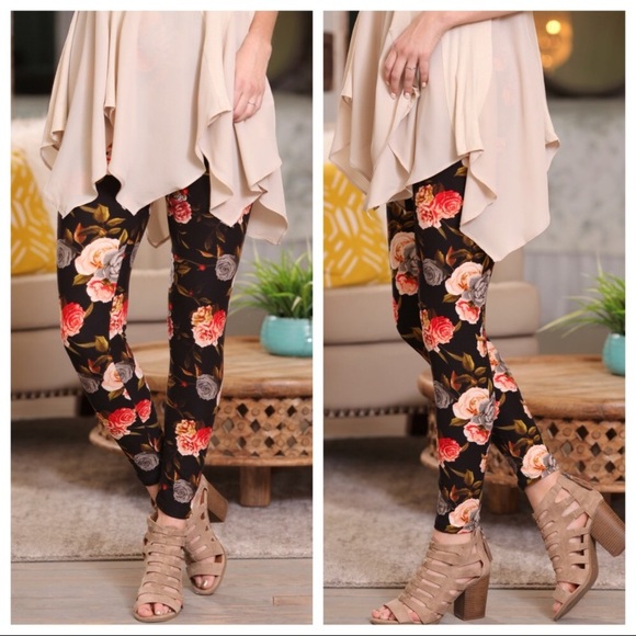 Floral Rose Print Leggings - Picture 4 of 6